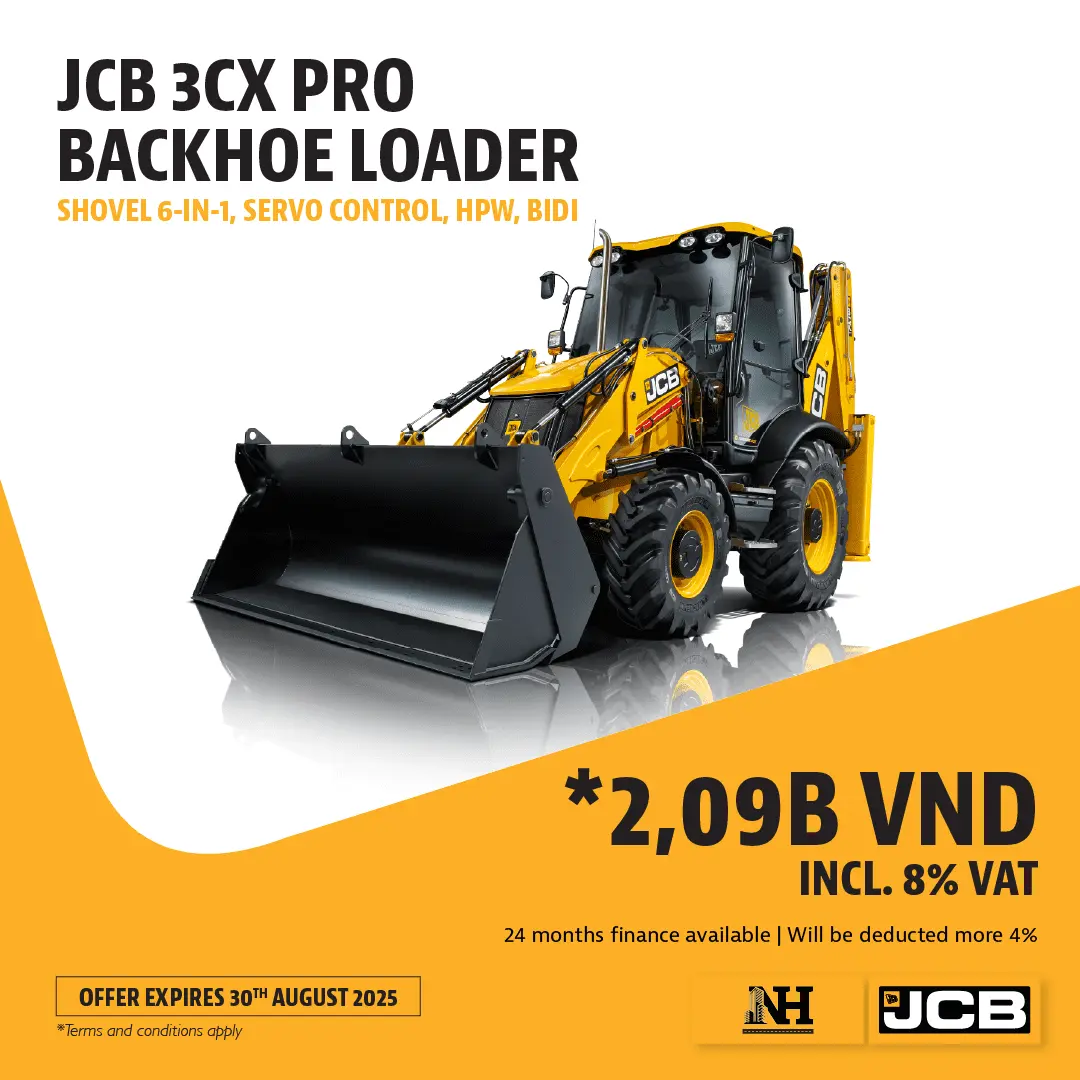 KHUYẾN MÃI 2025 – Máy xúc đào liên hợp JCB 3CX Pro (Gầu 6 in 1, Kiểm soát Servo, HPW, BIDI))